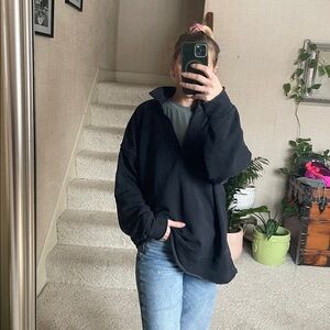Aerie Oversized Slouchy V-Neck Charcoal Black Sweater